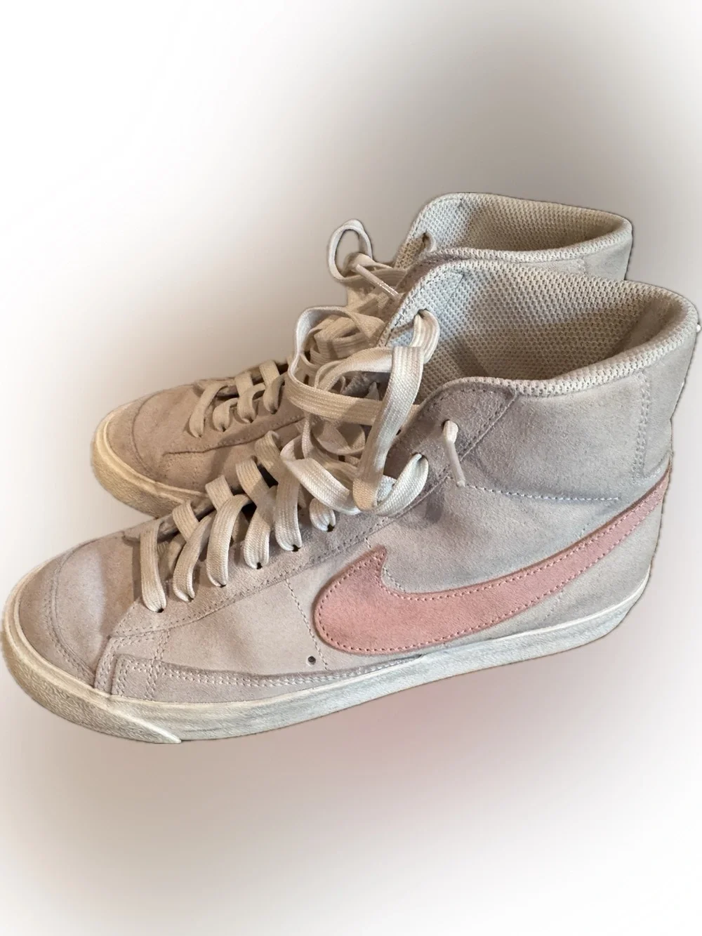 Nike Women’s High-Top Suede Sneakers in Pale Pink and Off-White